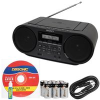 Sony Portable Mega Bass Stereo Boombox Sound System with NFC Wireless Bluetooth, USB Input, MP3 CD Player, AM/FM Radio, 30 Presets, Headphone & AUX Jack + DB Sonic AUX Cable, Head Cleaner & Batteries