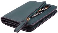 Toughergun Womens Rfid Blocking Small Compact Bifold Luxury Genuine Leather Pocket Wallet Ladies Mini Purse with ID Window (04 ReNapa Green Coal)