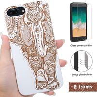 iProductsUS Elephant Phone Case Compatible with iPhone 8Plus, 7Plus, 6Plus, 6sPlus and Screen Protector-White Wood Phone Cases Engraved Elephant,Built-in Metal Plate,TPU Shockproof Covers (5.5")