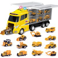 FUN LITTLE TOYS 12 in 1 Die-cast Construction Truck, Toy Car Play Vehicles in Carrier Truck, Present for Kids