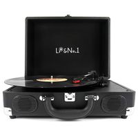 LP&No.1 Portable Suitcase Turntable with Stereo Speaker,3 Speeds Belt-Drive Vinyl Record Player Black