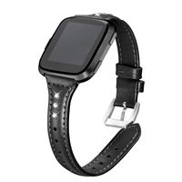 bayite Bands Compatible Fitbit Versa/Fitbit Versa Lite/Fitbit Versa 2, Slim Genuine Leather Band Replacement Accessories Strap Women Black w/Rhinestone