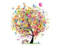 Party Tree With Dog & Cat Friends Fine Art Photo - 11x14 Unframed Art Print - Makes a Great Party Gift or Nursery or Wall Art for Both Boys and Girls - Gift Under $25