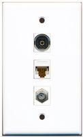 RiteAV - 1 Port Coax Cable TV- F-Type and 1 Port Toslink and 1 Port Cat6 Ethernet White Wall Plate