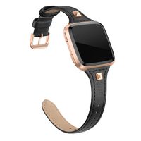 SWEES Leather Bands Compatible with Fitbit Versa 2 / Fitbit Versa Lite & SE/Fitbit Versa, Slim Thin Genuine Leather Replacement Strap for Versa Women (5.5" - 7.9"), Black, Champagne, Rose Gold, Tan