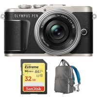 Olympus Pen E-PL9 16.1 MP Wi-Fi 4K Mirrorless Camera Body with Sandisk 32GB Extreme SD Memory UHS-I Card & Deco Gear Large Photo/Video Grey Backpack (Camera and Lens Bundle, Black + Lens)