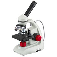 AmScope 40X-1000X Dual Top & Bottom LED Solid-Metal Portable Compound Microscope with Red Knobs