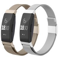 CCnutri Compatible with Fitbit Inspire HR Bands, Stainless Steel Loop Metal Mesh Bracelet for Fitbit Inspire and Ace 2 Replacement Wristbands for Women Men,Sliver, ChampagnGold, Large
