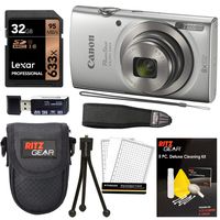 Canon Elph 180 Point and Shoot Camera (Silver) with Lexar 32GB, Camera Case, Memory Card Reader, Neck Strap, Cleaning Kit Bundle