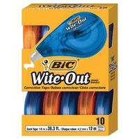 BIC Wite-Out Brand EZ Correct Correction Tape, White, 10-Count