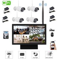 Borntechsz All in one WiFi dvr Kits with LED Screen 4CH 960P HD NVR Wireless Security CCTV Surveillance Systems 1.3MP Wireless WiFi IP NVR Kits Built in 1TB HDD