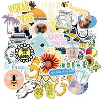 Vsco Sticker 50 Pack Cute Nature Vsco Aesthetic Waterproof Stickers Postive Lovely Durable Trendy Vinyl Decal Stickers for Water Bottles Laptops Phone Computer (Yellow)
