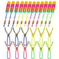 GLOCITI Rocket Slingshot Flying Copters with Led Lights - 12 Slingshot + 12 LED Rocket Launchers + 12 Extra Wings, Rockets Slingshot Helicopters Copters Glow in The Dark for Outdoor Game Party Favors