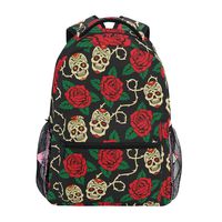 Wamika Sugar Skulls Backpacks for Women Men, Rose Flowers Leaves Computer Laptop Backpack, Day of Dead Casual Book Bag Travel Camping Daypack