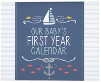 C.R. Gibson Blue Nautical ''Our Baby's First Year'' Baby Calendar for Newborn Boy Memory Book with Stickers, 11'' L x 18'' H