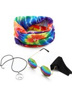 3 Pieces Hippie Costume Set, Include Peace Sign Necklace, Headband, Sunglasses for Theme Parties (Style A)
