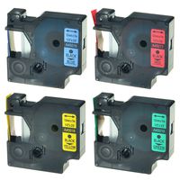 NineLeaf 4PK 12mm Tapes For DYMO D1 45016 45017 45018 45019 Black on Blue, Black on Red, Black on Yellow, Black on Green LabelManager 280 Label Maker