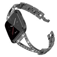 TOYOUTHS Bling Bracelet Compatible with Fitbit Versa Bands for Women Nickel-Free Stainless Steel Wristbands Replacement for Versa Lite Special Edition Accessories Metal Bangle Strap Black