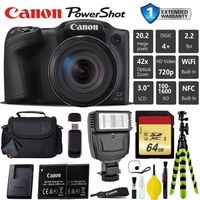 Canon PowerShot SX420 is Digital Point and Shoot Camera + Extra Battery + Digital Flash + Camera Case + 64GB Class 10 Memory Card + 1 Year Extended Warranty (Total of 2YR) - International Version