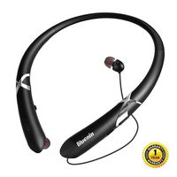 Bluetooth Headphones Bluenin Neckband Retractable Wireless Headphones Sports Sweatproof Earbuds Noise Cancelling Earphone w/Mic for Cellphones (Black)