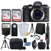 Canon EOS M5 Mirrorless Digital Camera (Body Only) + SanDisk 32GB Card + Slave Flash + Quality Tripod + Camera Bag + USB Card Reader + Wireless Remote + 3 Piece Cleaning Kit + Ultimate Accessory Kit