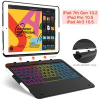 iPad Keyboard Case for iPad 10.2 2019 7th Generation, iPad Air 3rd Gen 10.5 2019, iPad Pro 10.5 2017-7 Color Backlit/ 343 Mixed Mode - Detachable- Thin & Light- 135° Folding- Auto Sleep Wake