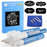 Liquid Chalk Marker Pen - (6 Pack 6MM) White Dry Erase Marker - Chalk Markers for Chalkboard Signs, Windows, Blackboard, Glass - Reversible Tip - 24 Chalkboard Labels, Reversible Bullet Included