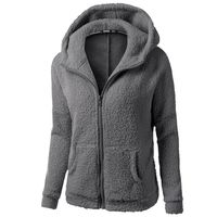 CCOOfhhc Women's Winter Warm Hooded Sweater Coat Full Zip up Basic Solid Fuzzy Wool Cotton Jacket Outwear with Pocket,L Dark Gray