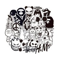 Cool Fashion Brand Logo Vinyl Stickers Waterproof for Skateboard Laptop Stickers Bicycle Luggage Computer Helmet Decal Graffiti Patches Stickers for kids teens boys 100PCS Pack Black and White
