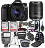 Canon EOS 80D Digital SLR Camera with EF-S 18-135mm f/3.5-5.6 Image Stabilization USM Lens + 2pc SanDisk Ultra 32GB Memory Cards + Auxiliary 2x Telephoto + 58mm Wide Angle + Accessory Bundle