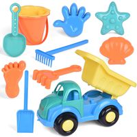 FunLittleToy Kids Beach Sand Toy Set, Beach Bucket, Car, Shovel, Rake, Sandbox Toys Kids Outdoor Toys 10 Piece