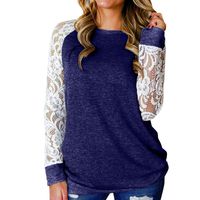 Oliviavan Women Loose T-Shirt Long Sleeve Lace Patchwork Casual Tops (Blue, 6XL)