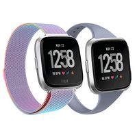 AKALE Metal Bands Compatible for Fitbit Versa/Versa Lite Edition, Stainless Steel Metal Replacement Accessories Strap Small Large for Women Men-Colorful+Lavender Grey Large