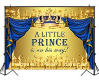 BackdropsOnline Royal Blue and Gold Boy Baby Shower Photography Backdrop Crown Little Prince Party Decoration Banner Photo Background Royal Celebration Curtains Vinyl Backdrops 7x5ft