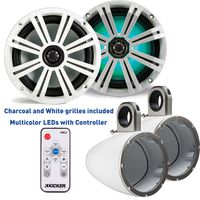 KICKER 8 Inch KM-Series Marine Speaker Bundle 41KM84LCW with White Wake Tower Enclosures and LED Remote