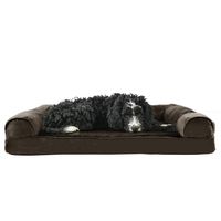 Furhaven Pet Dog Bed | Memory Foam Ultra Plush Faux Fur & Suede Traditional Sofa-Style Living Room Couch Pet Bed w/ Removable Cover for Dogs & Cats, Espresso, Large