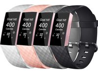 Tobfit Sport Bands Compatible for Fitbit Charge 3 and Charge 3 SE, 4 Pack, Soft Rubber Strap for Women/Men, White, Pink, Black, Grey, Large