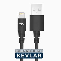 Tech Armor Apple MFi Certified Lightning to USB Sync/Charge Cable Compatible with iPhone or iPad, Made with Kevlar, Tough-Braided Extra-Strong Jacket, Black, 2 Feet