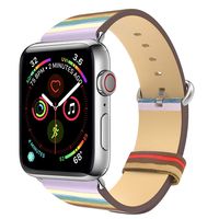 MoKo Band Compatible with Apple Watch 38mm 40mm, Premium Genuine Leather Replacement Strap + Watch Lugs Fit iWatch 38mm 40mm Series 5/4/3/2/1, Colorful Stripe(Not Fit 42mm 44mm Versions)