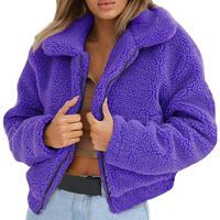 Tsmile Women Warm Faux Wool Coat Zipper Cropped Jacket Winter Warm Fuzzy Long Sleeve Lapel Zipper Jacket Outerwear