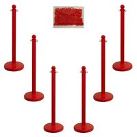 Mr. Chain Plastic Stanchion Kit with 50 Feet of 2-Inch Link Chain and C-Hooks, Red, Pack of 6 (71105-6)