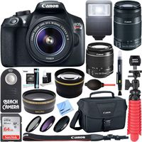 Canon EOS Rebel T6 Digital SLR Camera Wifi + 18-55mm & 55-250mm IS II Lens Kit + Accessory Bundle 64GB SDXC Memory + DSLR Photo Bag + Wide Angle Lens + 2x Telephoto Lens + Flash+Remote+Tripod