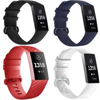 Deilin 4 Packs Bands Compatible with Fitbit Charge 3/Charge 3 SE for Women Men,Classic Waterproof Replacement Sports Accessory Bracelet Soft Silicone Wristband (Black/White/Red/Navy Blue, Small)