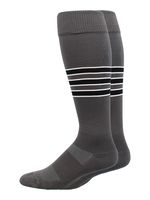 MadSportsStuff Dugout 3 Stripe Baseball Socks (Graphite/Black/White, Large)