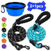 COOYOO 2 Pack Dog Leash 5 FT Heavy Duty Radiant Colors, Reflective Rope - Padded Handle - Reflective Dog Leash for Medium Large Dogs with Collapsible Pet Bowl...