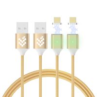 2 Pack Magnetic Micro USB Cable, WMZ Nylon Braided Data Charger Cord with Metal Plug LED Indicator Light Charging Cables for Samsung S2 S3 S4 S6 S7 Edge, Note 2/3/4/5, Tab S2 S LG (3.3 Feet/1M Gold)