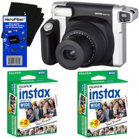 Fujifilm INSTAX 300 Wide-Format Instant Photo Film Camera (Black/Silver) + Fujifilm instax Wide Instant Film (40 Sheets) + HeroFiber Ultra Gentle Cleaning Cloth