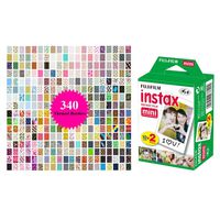 Fujifilm instax Mini Instant Film (20 Shots) + 340 Border Stickers for Fuji Mini Instax - Themes: Animal, B-Day, BFF, Cakes, Cars, Travel, Graduation, Holiday, Emoji's, Nature, Postal, Solar, Sports