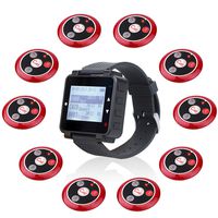 Retekess T128 Restaurant Pager System Customise Waiter Wireless Guest Staff Alert Calling System 1 PC Watch Receiver and 10 PCS 4-Key Call Button