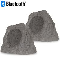 Theater Solutions RK8GBT Powered Bluetooth Outdoor Granite Grey 8" Rock Speaker Pair with Dual Connection Options